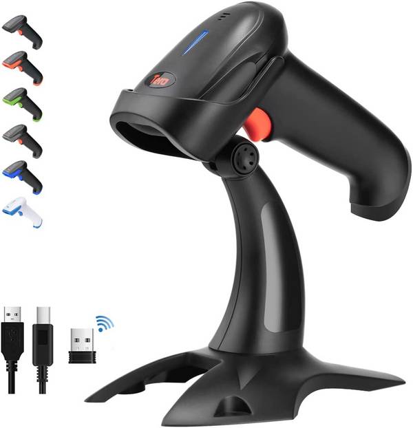 Tera Pro kabelloser Barcode-Scanner, Bluetooth, QR-Code, Ständer, 2.200 mAh, HW0002 Schwarz