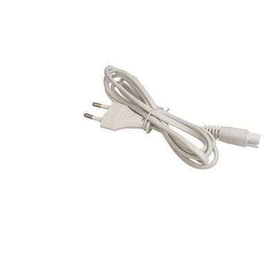 Weißes Netzkabel mit zweipoligem Stecker, geeignet für europäische Steckdosen; rollt sich sauber zusammen ohne Mattierung.