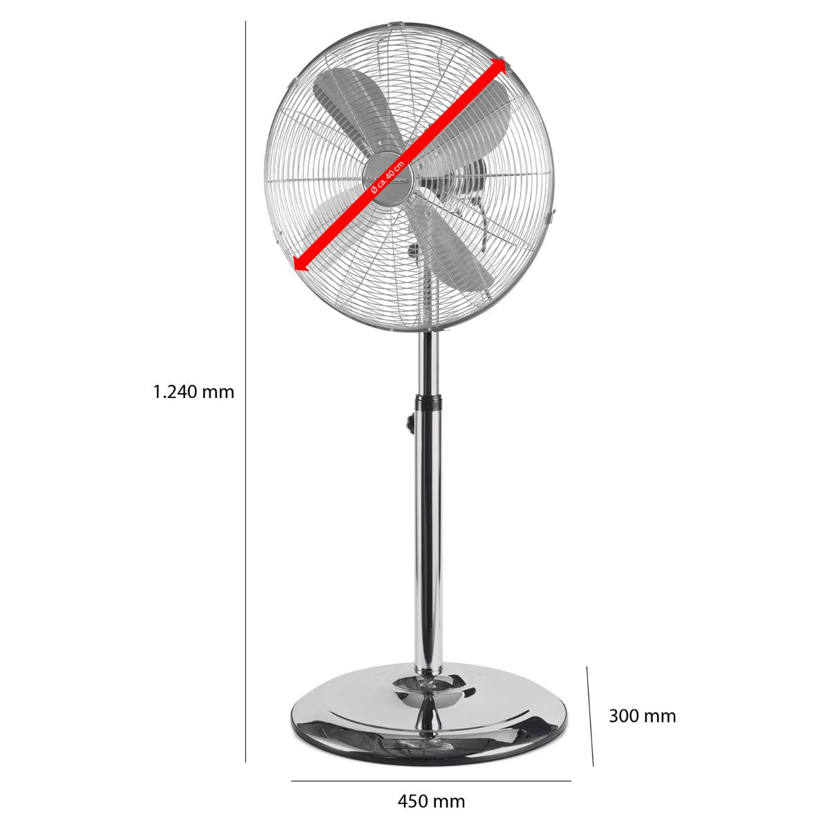 Profi-Care PC-VL 3064 MS Standventilator 50 W (Ø x H) 400 mm x 1240 mm Chrom Oszillierend, Höhenverstellbar-6