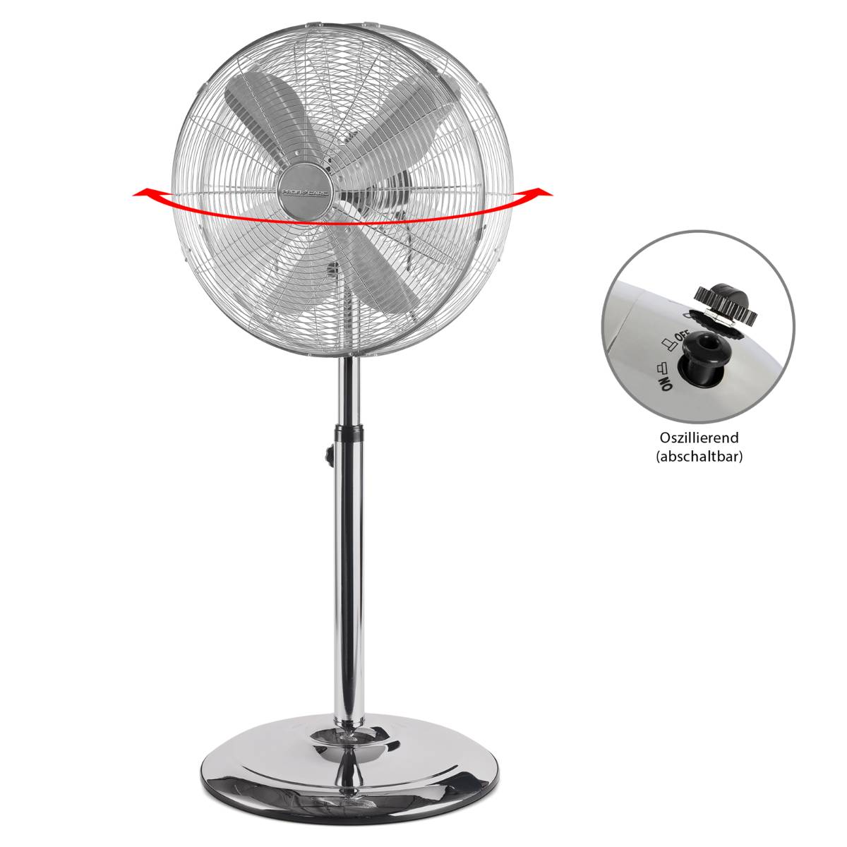 Profi-Care PC-VL 3064 MS Standventilator 50 W (Ø x H) 400 mm x 1240 mm Chrom Oszillierend, Höhenverstellbar-2