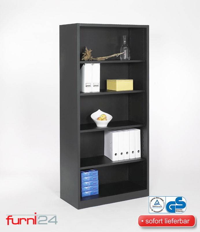 Aktenregal Stahlregalschrank Schrank Büroschrank offen Platz für ca. 55 Ordner schwarz RAL 9005-2