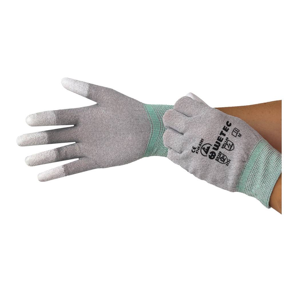WETEC ESD-Handschuhe, PU-beschichtete Fingerkuppen, L, Carbonfaden-0