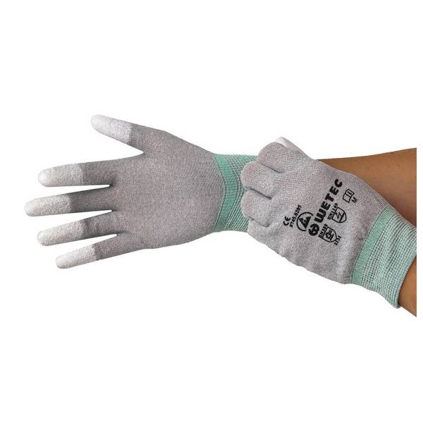 WETEC ESD-Handschuhe, PU-beschichtete Fingerkuppen, L, Carbonfaden