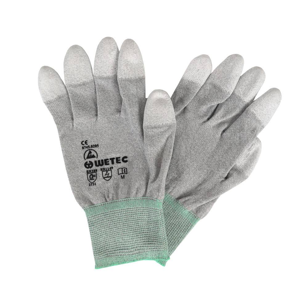 WETEC ESD-Handschuhe, PU-beschichtete Fingerkuppen, L, Carbonfaden-1