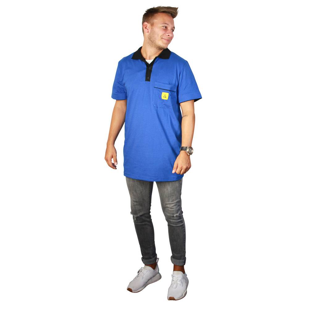 WETEC ESD-Polo-Shirt light, mit schwarzem Kragen, Größe M, blau-1