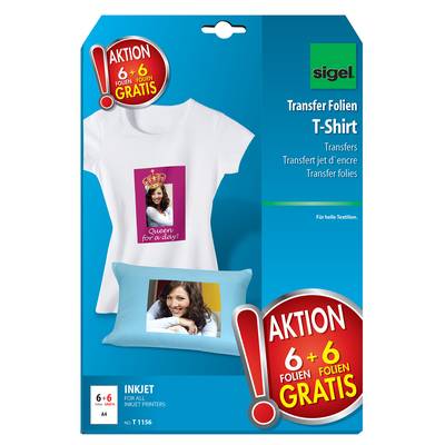 SIGEL HOT DEAL T-Shirt Transfer Folien für helle Textilien, 6 Folien + 6 Folien gratis