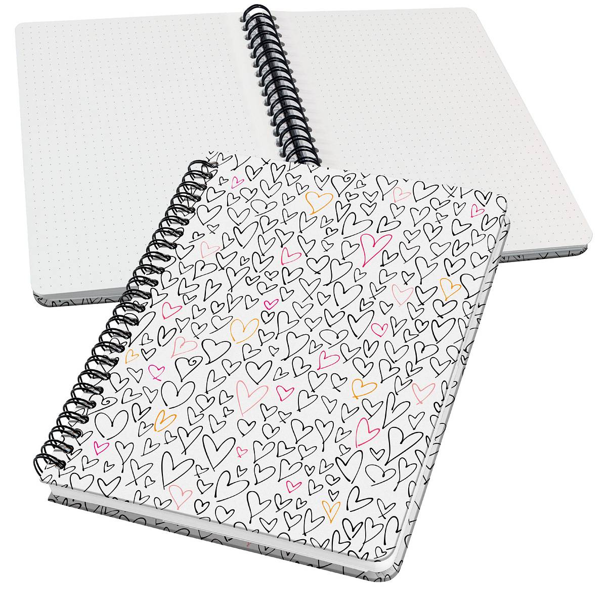 SIGEL Spiral-Notizbuch Jolie - Wild Hearts - punktkariert (Dot-Lineatur) - 100 g/m² - ca. A5 - schwarz, pink, orange-0