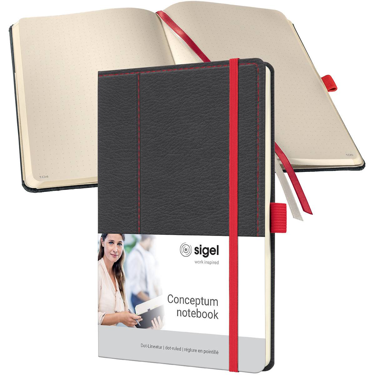 SIGEL Notizbuch Conceptum - Design Casual - punktkariert (Dot-Lineatur) - ca. A5 - grau, rot - Hardcover - 194 S.-0
