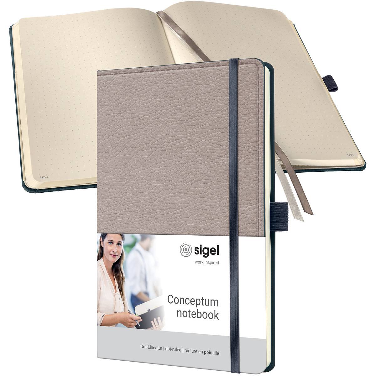 SIGEL Notizbuch Conceptum - Design Casual - punktkariert (Dot-Lineatur) - ca. A5 - beige - Hardcover - 194 S.-0