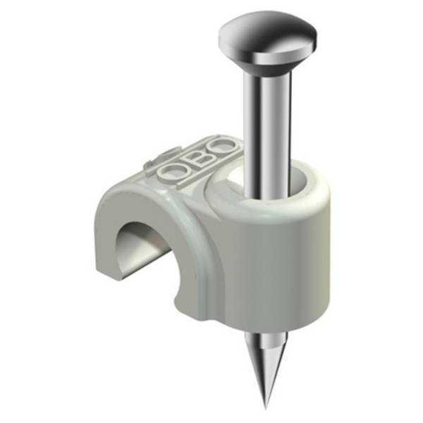 OBO ISO-Nagel-Clip Typ 2004, mit Nagel, 2 x 25 mm, für Kabel-Ø 6 mm, reinweiß