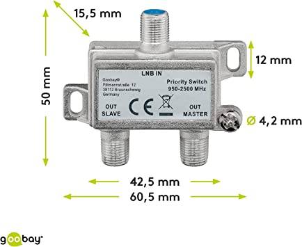 Goobay 51445 SAT Verteiler 1 LNB auf 2 SAT Receiver UHD 4K Splitter 2fach Schalter für Satellitenschüssel & Koaxialkabel-2
