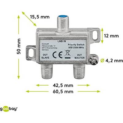 Goobay 51445 SAT Verteiler 1 LNB auf 2 SAT Receiver UHD 4K Splitter 2fach Schalter für Satellitenschüssel & Koaxialkabel-2