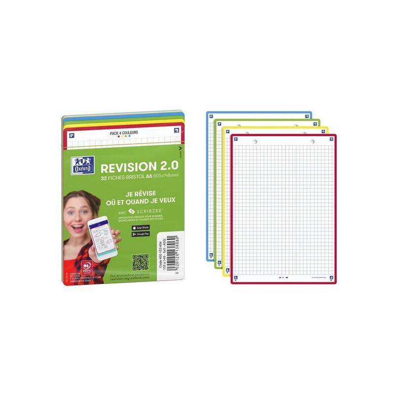 Oxford Fiches bristol REVISION 2.0, A5, bord de couleur-0
