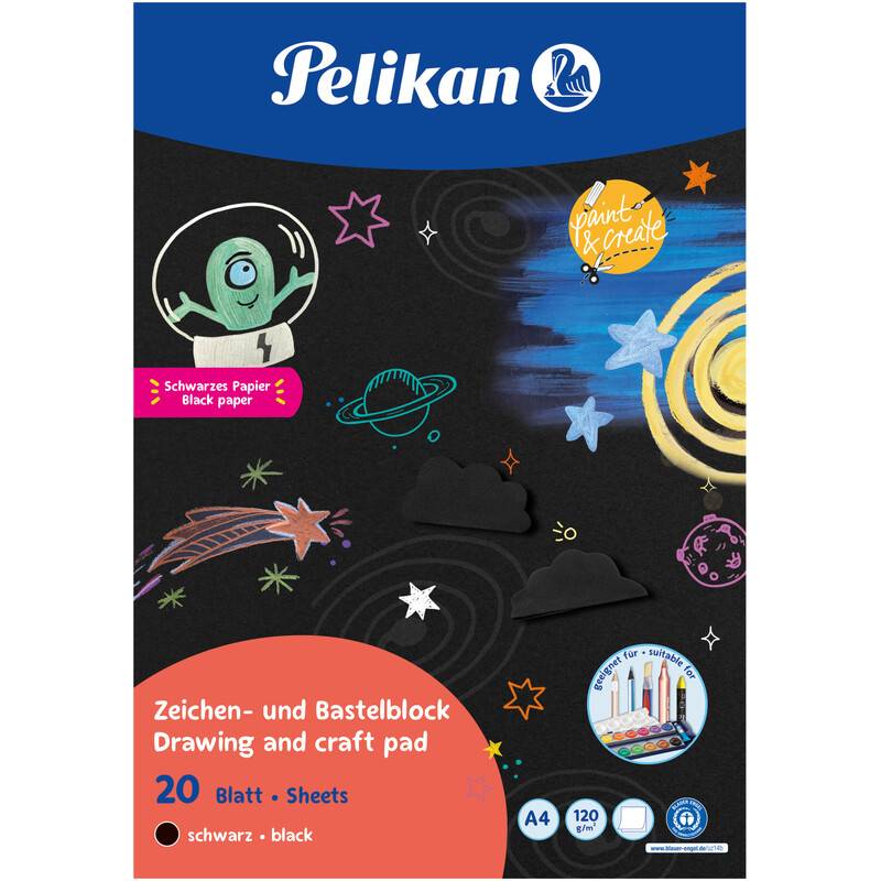 Zeichenblock, A4, 120g/m², 20 Blatt, schwarz PELIKAN 300002239-0