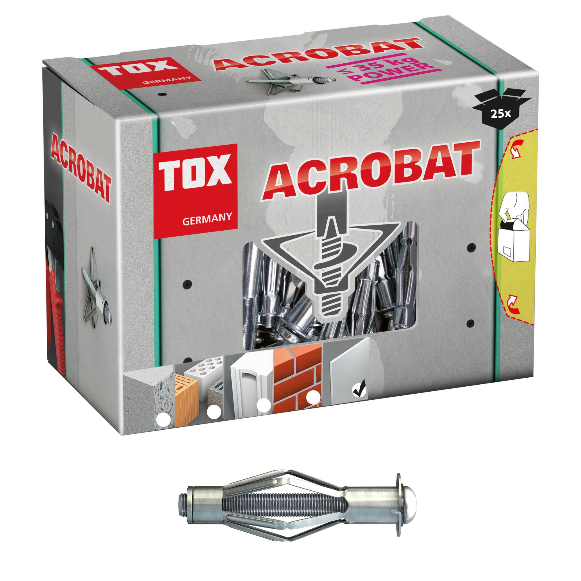 TOX Metall-Hohlraumdübel Acrobat Klappdübel mit Schraube M4x38 mm Kleinpack - 25 Stück-1