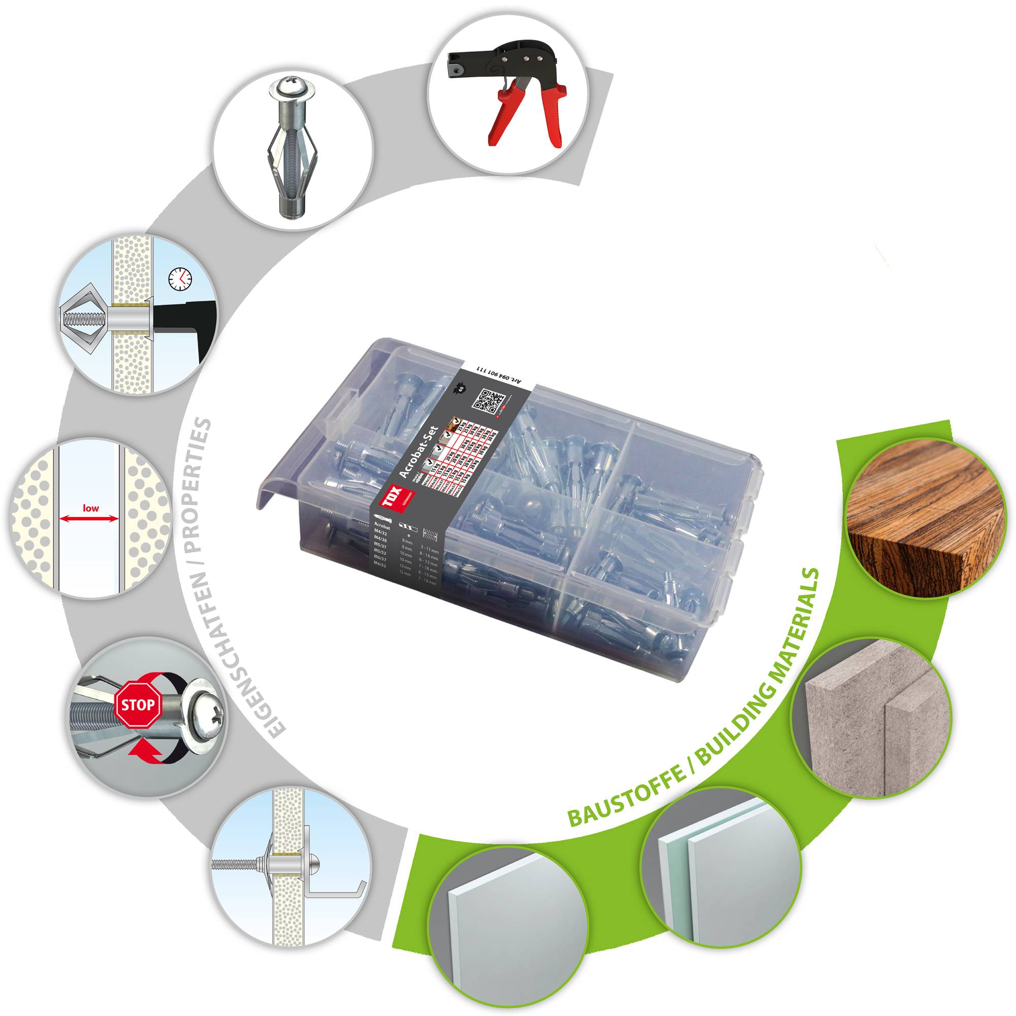 TOX Metall-Hohlraumdübel-Sortiment Acrobat 4-6 mm für Gipskartonplatten - 60-teilig-2