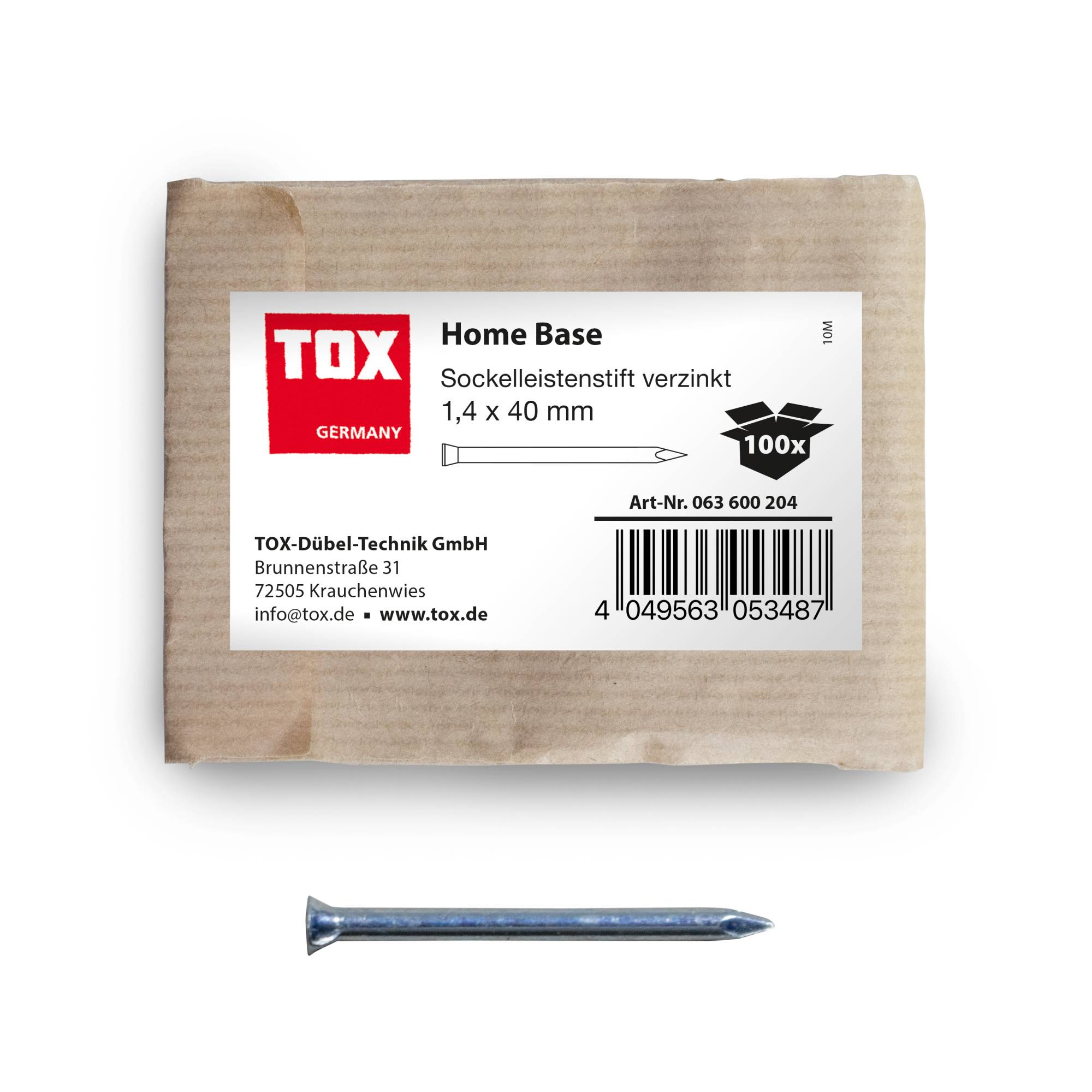 TOX Sockelleistenstifte Home Base Stahlnägel kleiner Senkkopf verzinkt 1,4x40 mm - 100 Stück-3