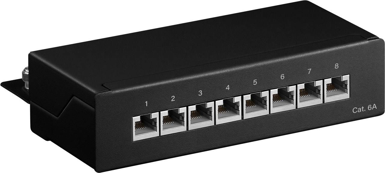 Goobay 62065 CAT 6A Patch Panel 8 Port RJ45 Buchsen für Netzwerkkabel 500 MHz Patchfeld Verteilerfeld Desktop Schwarz-0