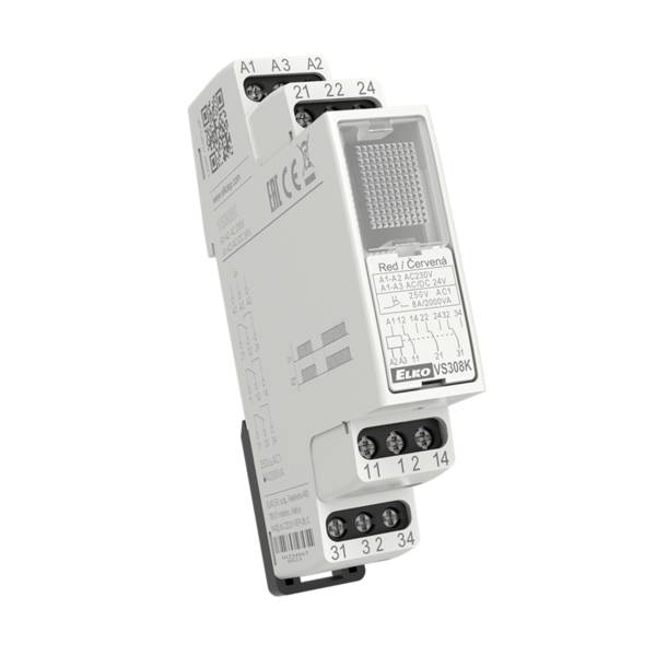 Hilfsrelais VS308K/blau, 3x 8A Wechsler, AC 230V, DIN-Schiene, blaue Status-LED