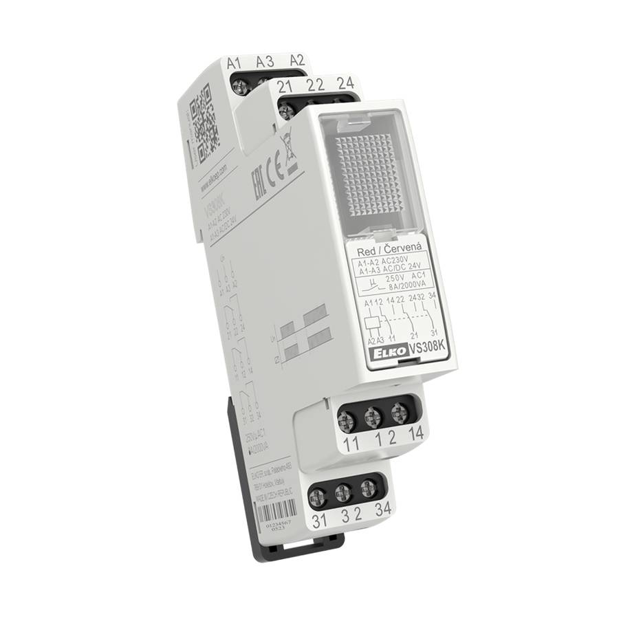 Hilfsrelais VS308K/blau, 3x 8A Wechsler, AC 230V, DIN-Schiene, blaue Status-LED-0