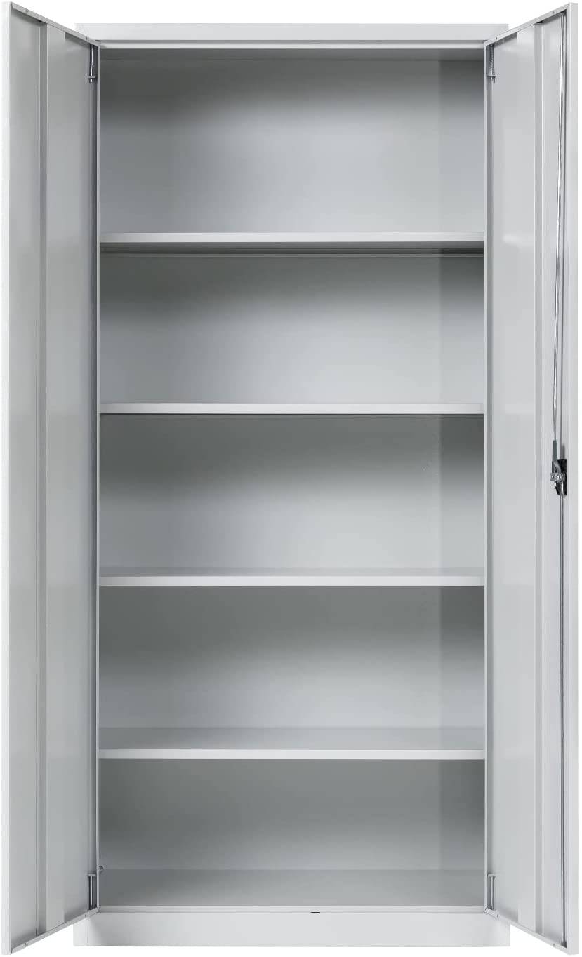 Aktenschrank, fertig montiert,195x92,5x42cm, Stahlflügeltürschrank, Abschließbar, Universalschrank mit 5 Fächern, grau-1