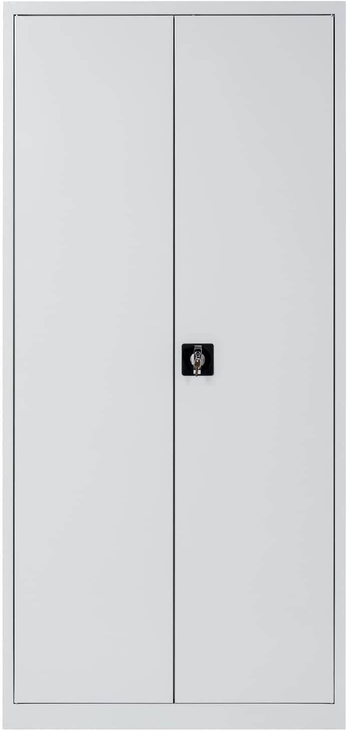 Aktenschrank, fertig montiert,195x92,5x42cm, Stahlflügeltürschrank, Abschließbar, Universalschrank mit 5 Fächern, grau-2