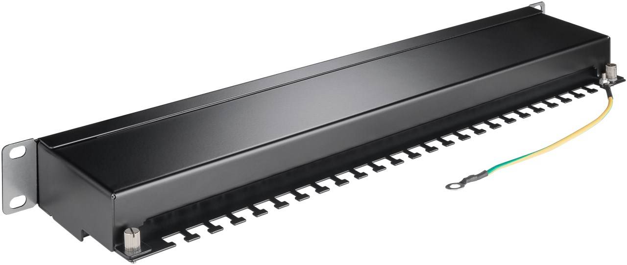 Goobay 93048 CAT 6 Patch Panel 24 Port 19 Zoll 1 HE RJ45 Buchsen Netzwerkkabel 250 MHz Patchfeld Verteilerfeld Schwarz-1
