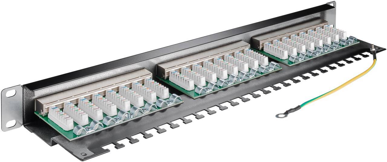 Goobay 93048 CAT 6 Patch Panel 24 Port 19 Zoll 1 HE RJ45 Buchsen Netzwerkkabel 250 MHz Patchfeld Verteilerfeld Schwarz-2