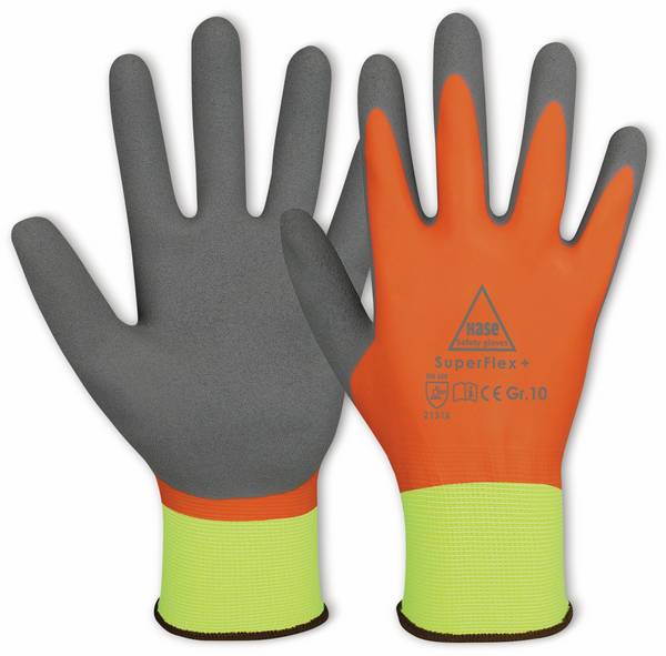 HASE SAFETY GLOVES Latex-Arbeitshandschuhe, Superflex+, EN 388, EN 420, neongeld/orange, Größe 7