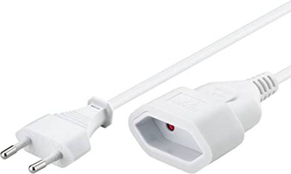 Goobay 51356 Euro Netzkabel Verlängerung 2 polig Stromkabel Eurostecker Typ C Eurokabel Verlängerungskabel Weiß 2m