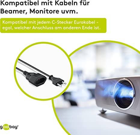 Goobay 50508 Euro Netzkabel Verlängerung 2 polig Stromkabel Eurostecker Typ C Eurokabel Verlängerungskabel Schwarz 3m-4
