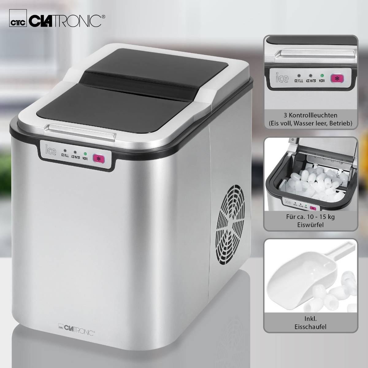 Clatronic Eiswürfelbereiter EWB 3526 silber, keine Wasserzuleitung notwendig-3