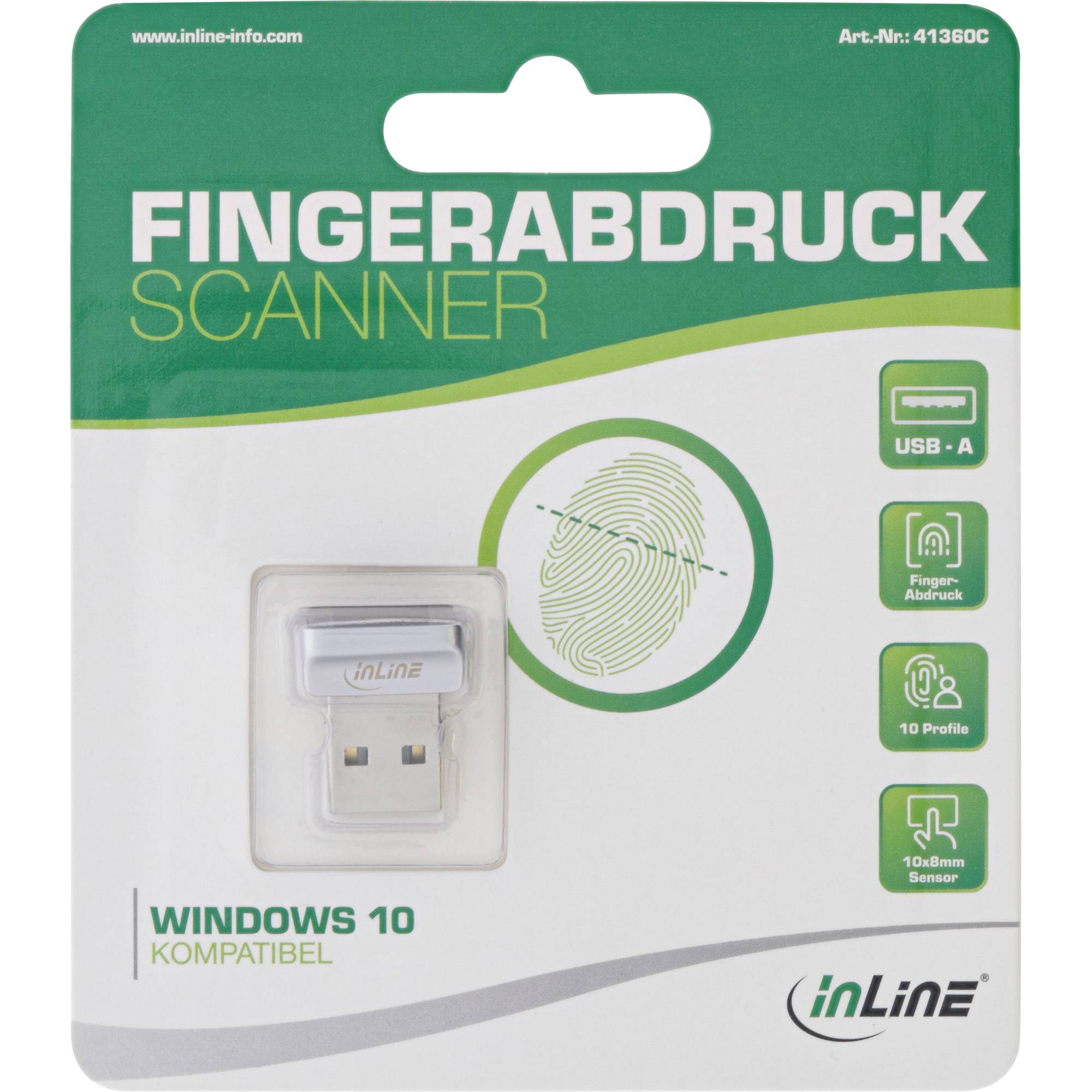 InLine® USB Fingerabdruck Scanner, Windows Hello, USB-A-2