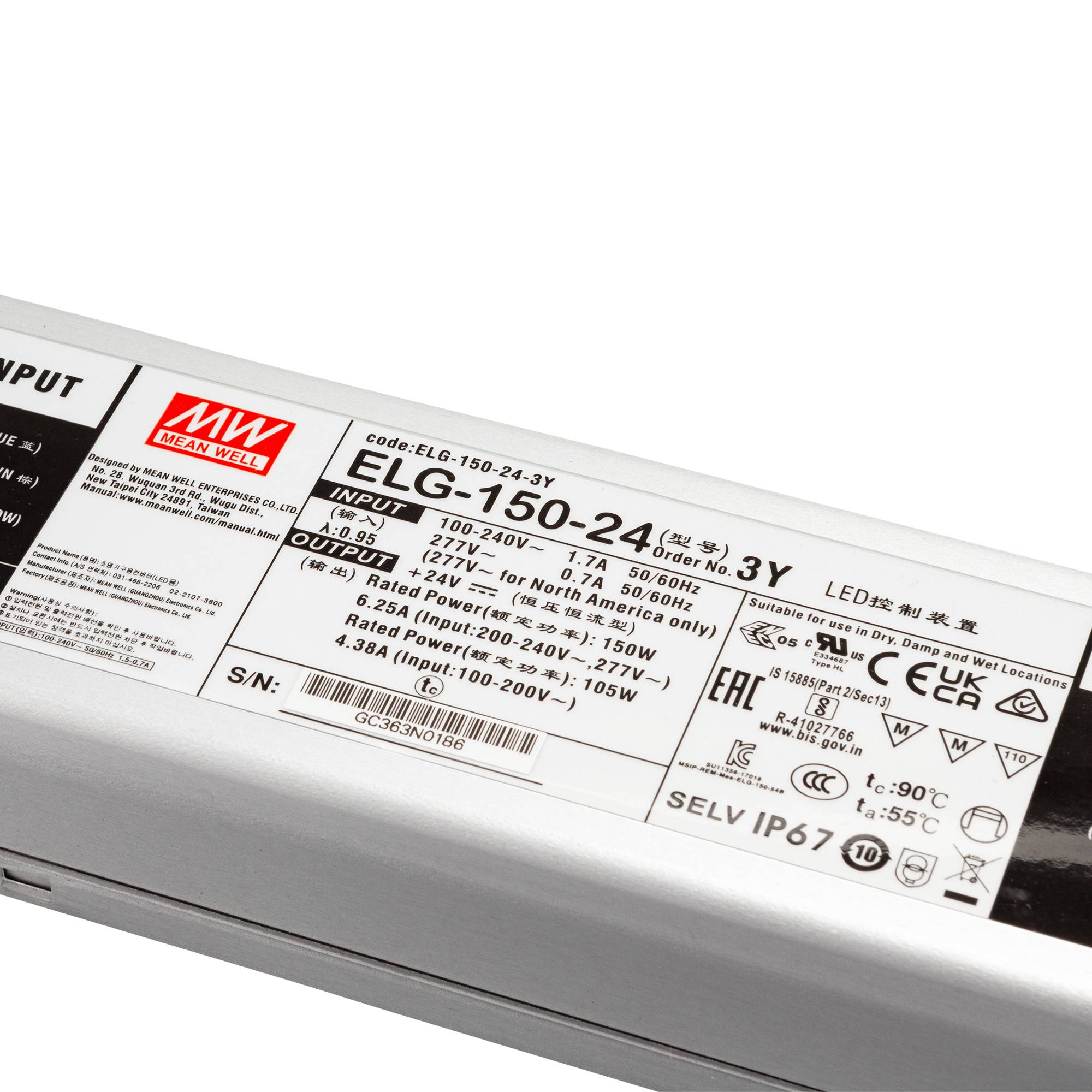 Mean Well ELG-150-24-3Y SNT 24V/DC/0-6.25 A/ 150W IP67-1