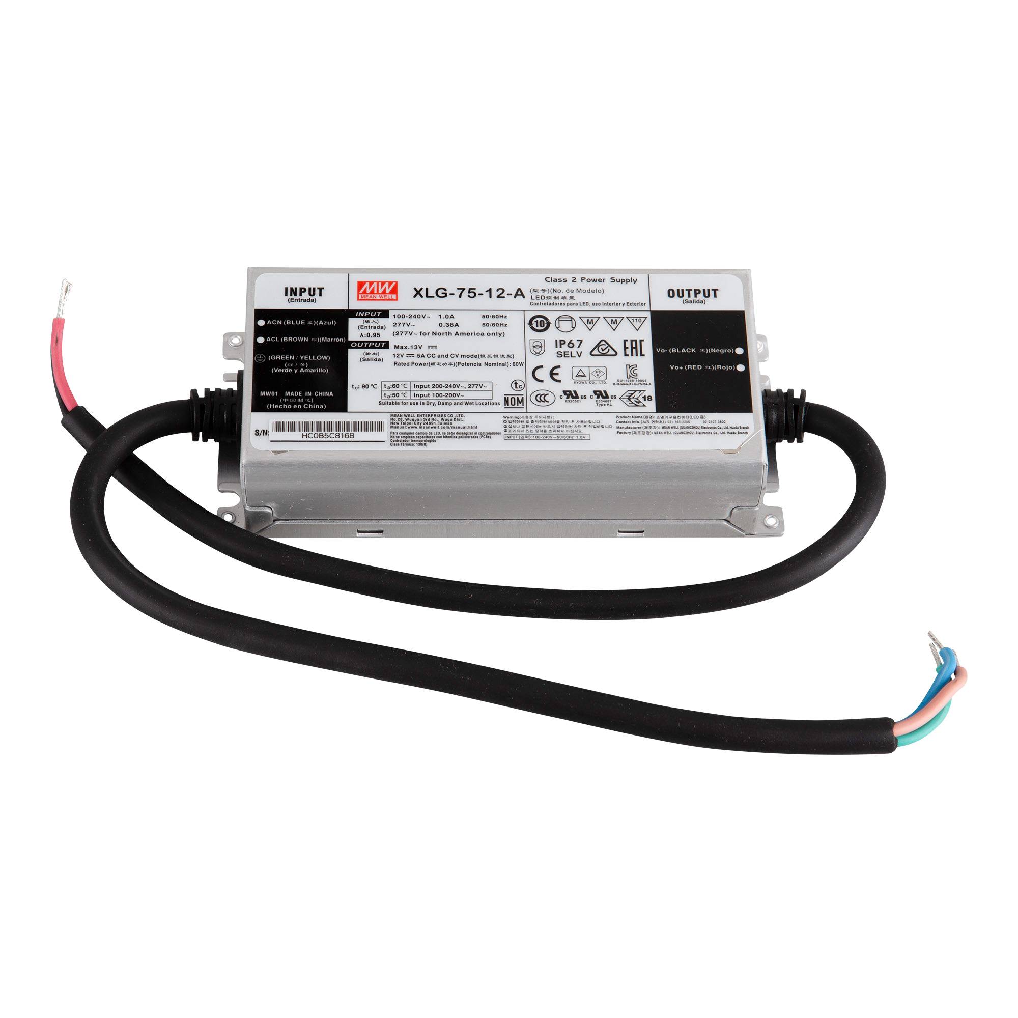 Mean Well XLG-75-12-A LED-Trafo, 60 W, 12 V DC, 5000 mA-0