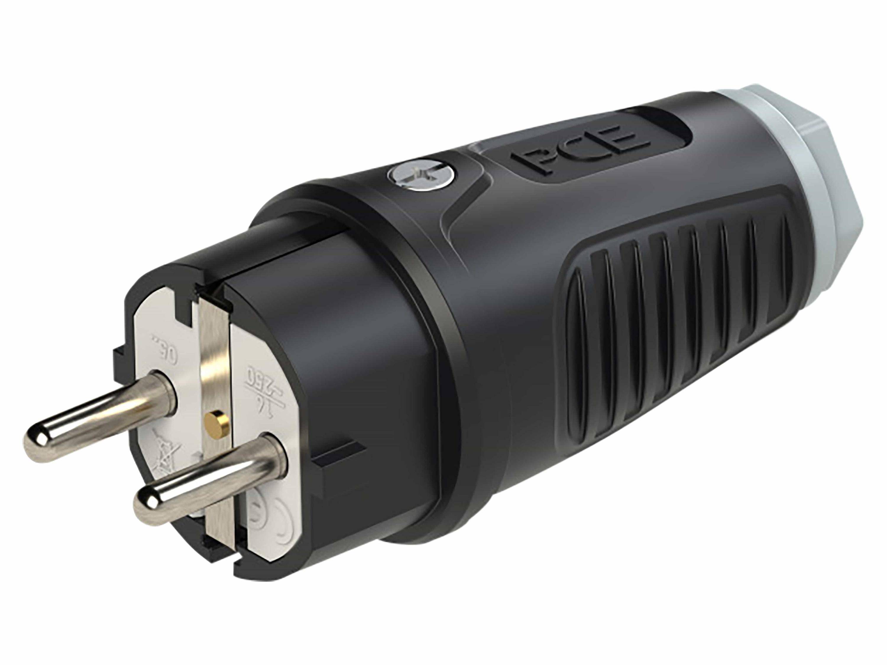 PCE Gummi-Schutzkontaktstecker Taurus2, schwarz/grau-0
