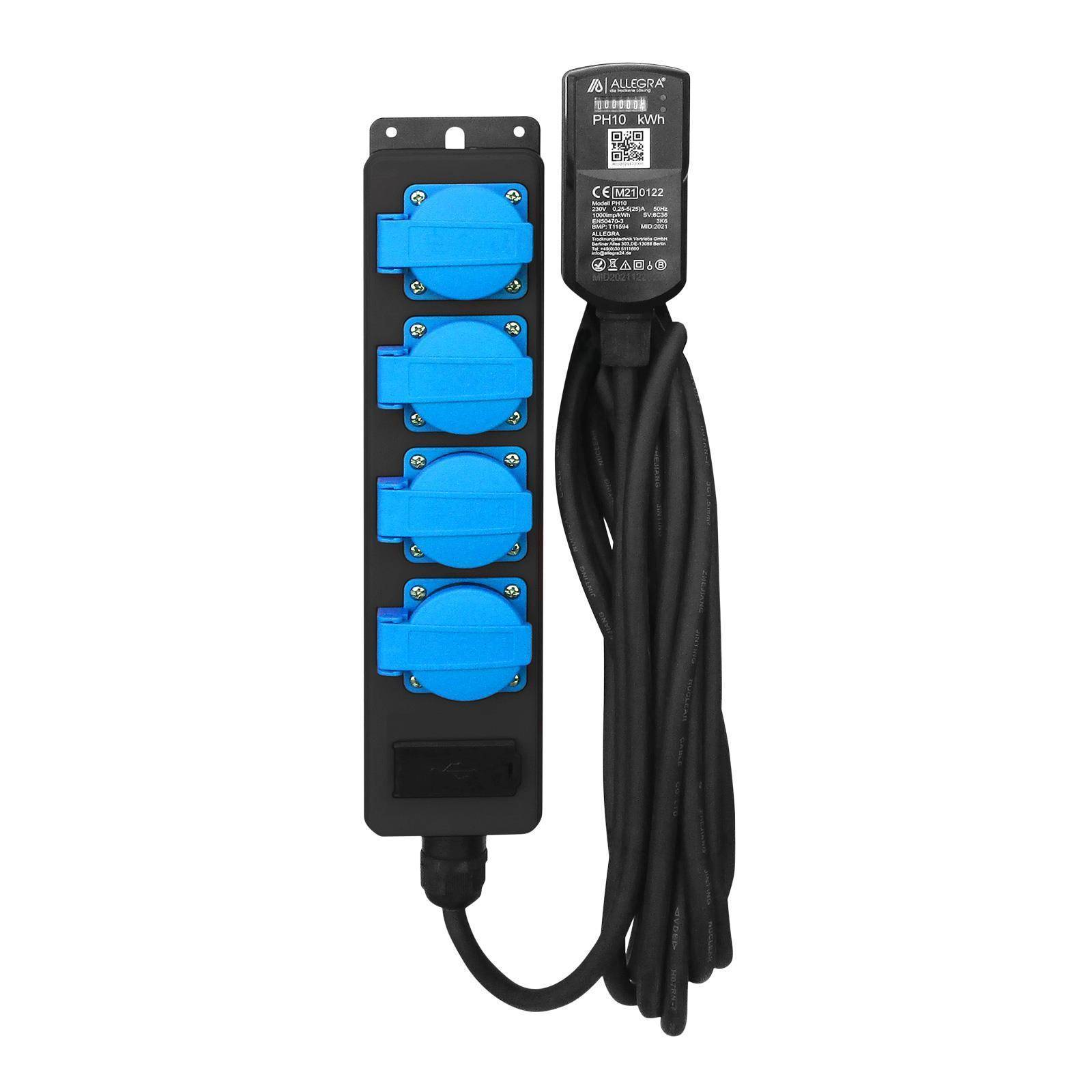4-fach Verteilersteckdosenleiste mit USB und MID Stromzähler PH10-0