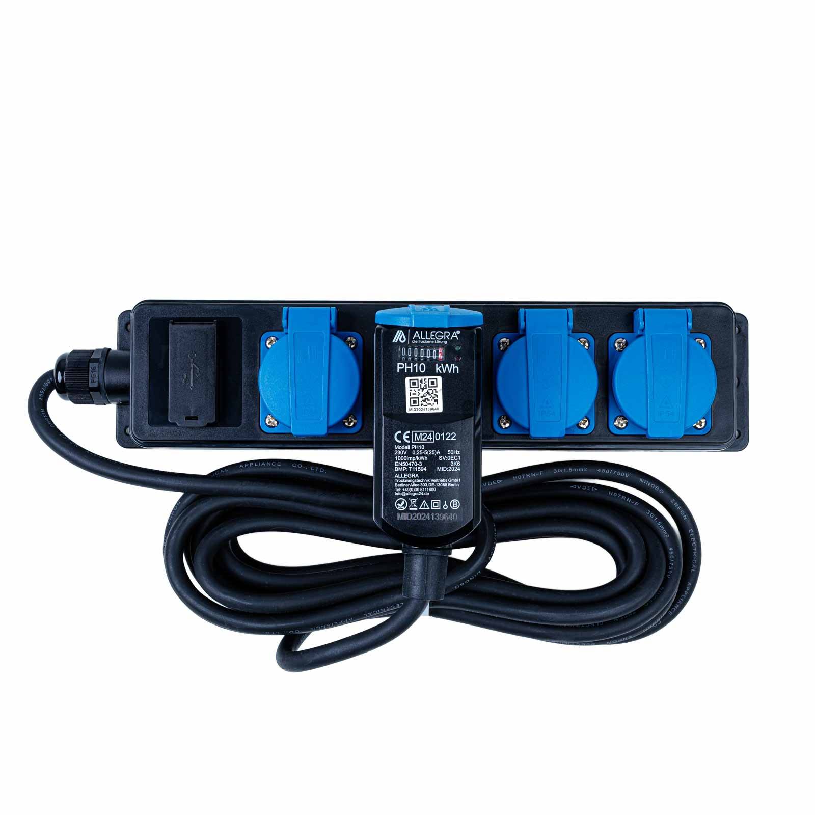 4-fach Verteilersteckdosenleiste mit USB und MID Stromzähler PH10-3