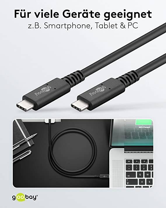 Goobay 60196 USB4 Kabel USB C auf USBC Datenkabel 40 Gbit/s Gen 3x2 Zertifiziert USB 4 Handy Ladekabel 100W Schwarz 0,8m-5