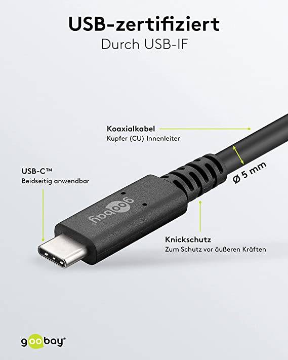 Goobay 60196 USB4 Kabel USB C auf USBC Datenkabel 40 Gbit/s Gen 3x2 Zertifiziert USB 4 Handy Ladekabel 100W Schwarz 0,8m-2