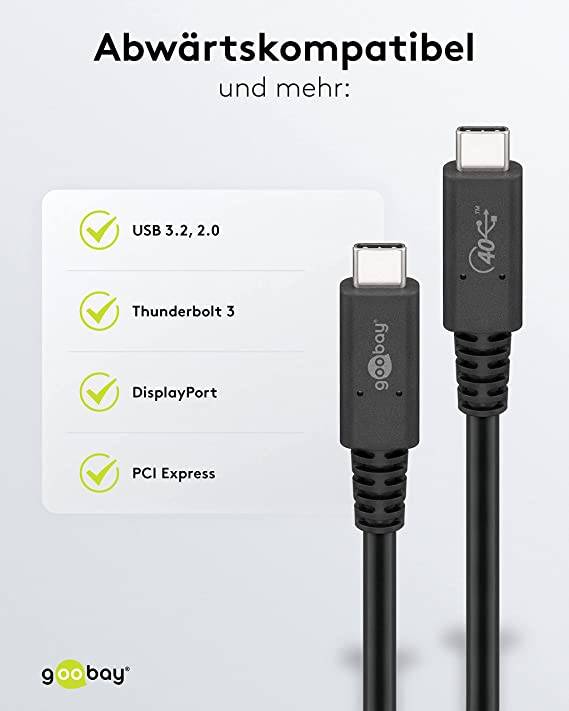 Goobay 60196 USB4 Kabel USB C auf USBC Datenkabel 40 Gbit/s Gen 3x2 Zertifiziert USB 4 Handy Ladekabel 100W Schwarz 0,8m-4