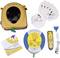 Defibrillator-Set mit tragbarem Gerät, Elektroden, Bedienungsanleitung, Fernbedienung und Kabel, zur Ersten Hilfe bei Herzstillstand.