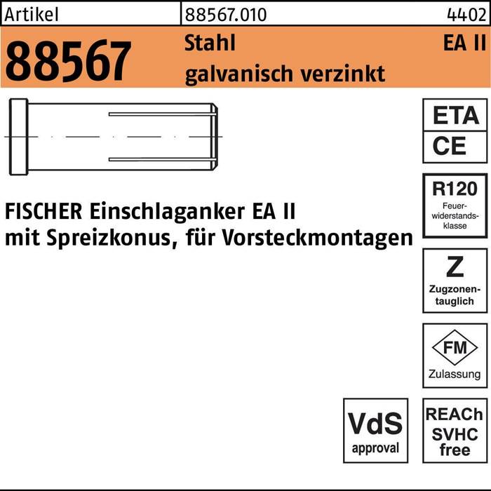 Einschlaganker R 88567 EA II M8x30 Stahl galv.verz. 100Stück FISCHER-0