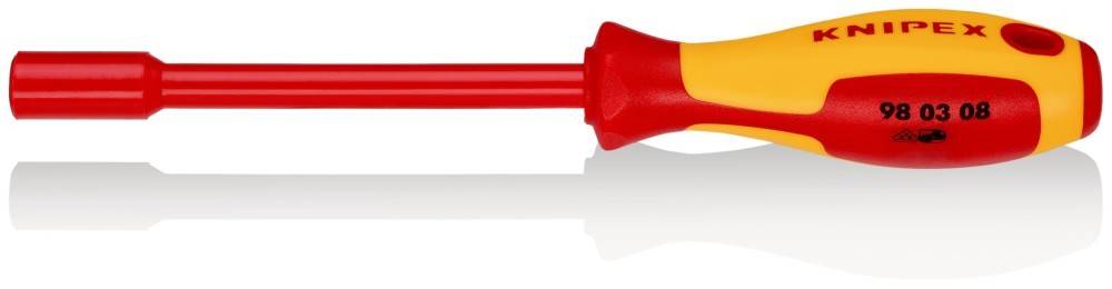 KNIPEX 98 03 08 Steckschlüssel mit Schraubendreher-Griff isolierender Mehrkomponenten-Griff, VDE-geprüft brüniert 237 mm-1