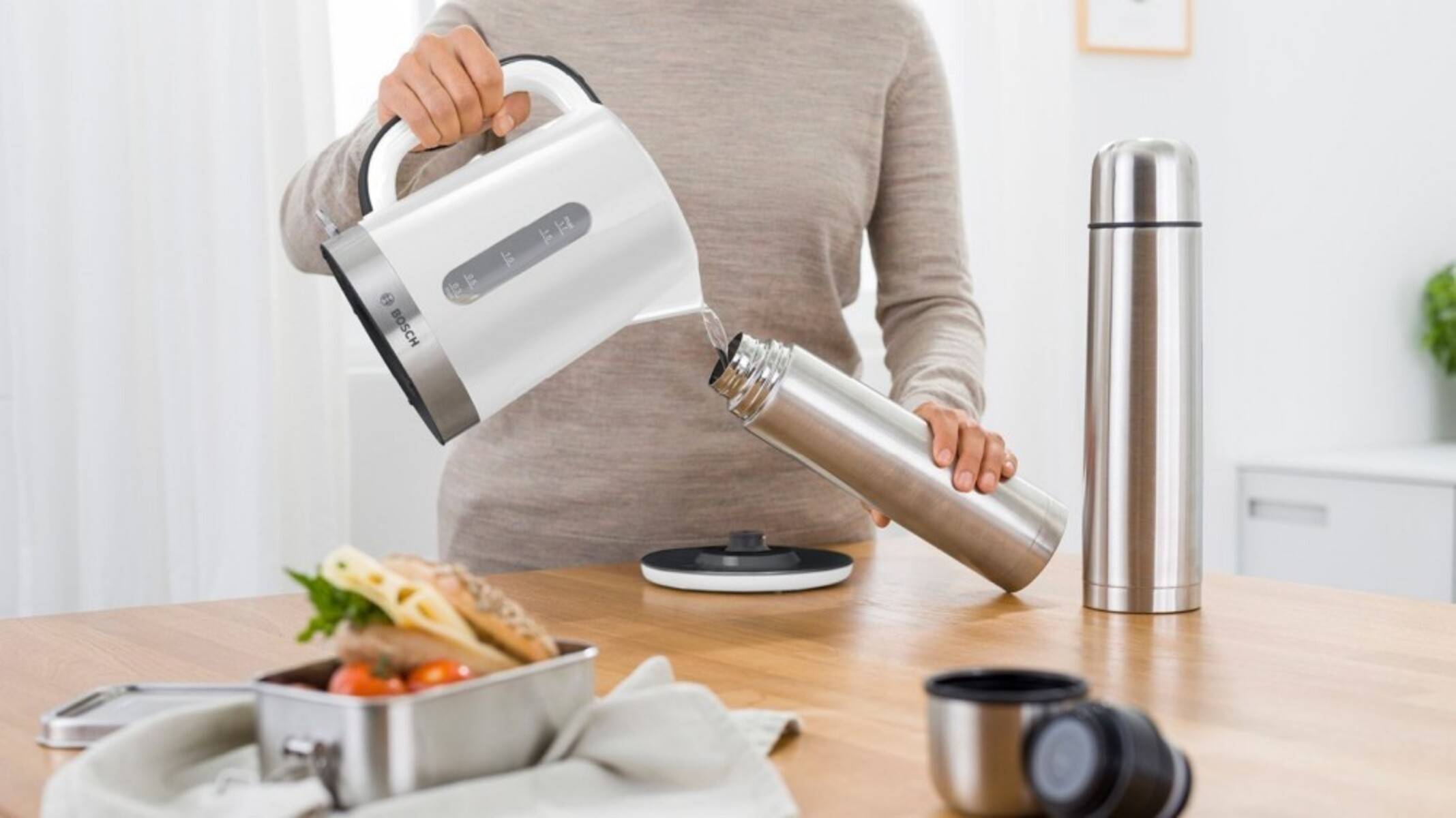 Bosch Haushalt TWK6A511 Wasserkocher schnurlos, Überhitzungsschutz Weiß, Dunkelgrau Fassungsvermögen: 1.7 l-2