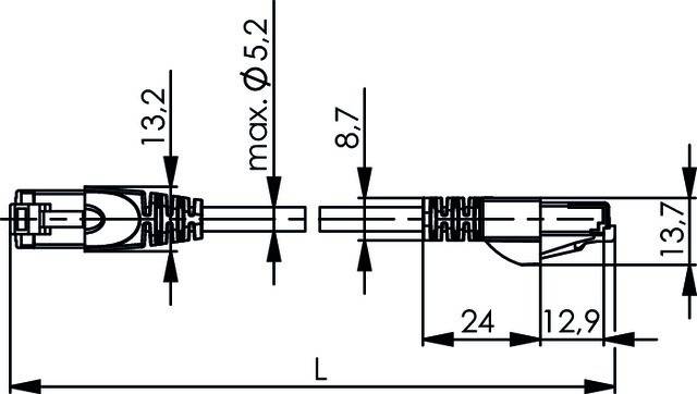 Telegärtner RJ45 (gekreuzt) Netzwerk Anschlusskabel CAT 6a S/FTP 7.50 m Grau Flammwidrig, mit Rastnasenschutz-2