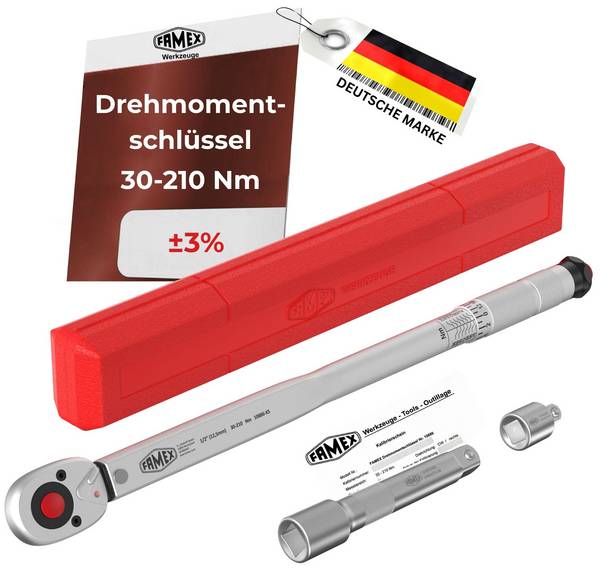 FAMEX 10886 Drehmomentschlüssel Set 1/2 Zoll (12,5mm) - 30-210 Nm