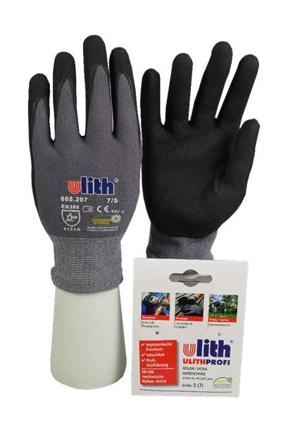 ULITH Arbeitshandschuh PROFI-Montage-Feinstrickhandschuhe aus Nylon/Lycra - grau/schwarz - Größe 7-0
