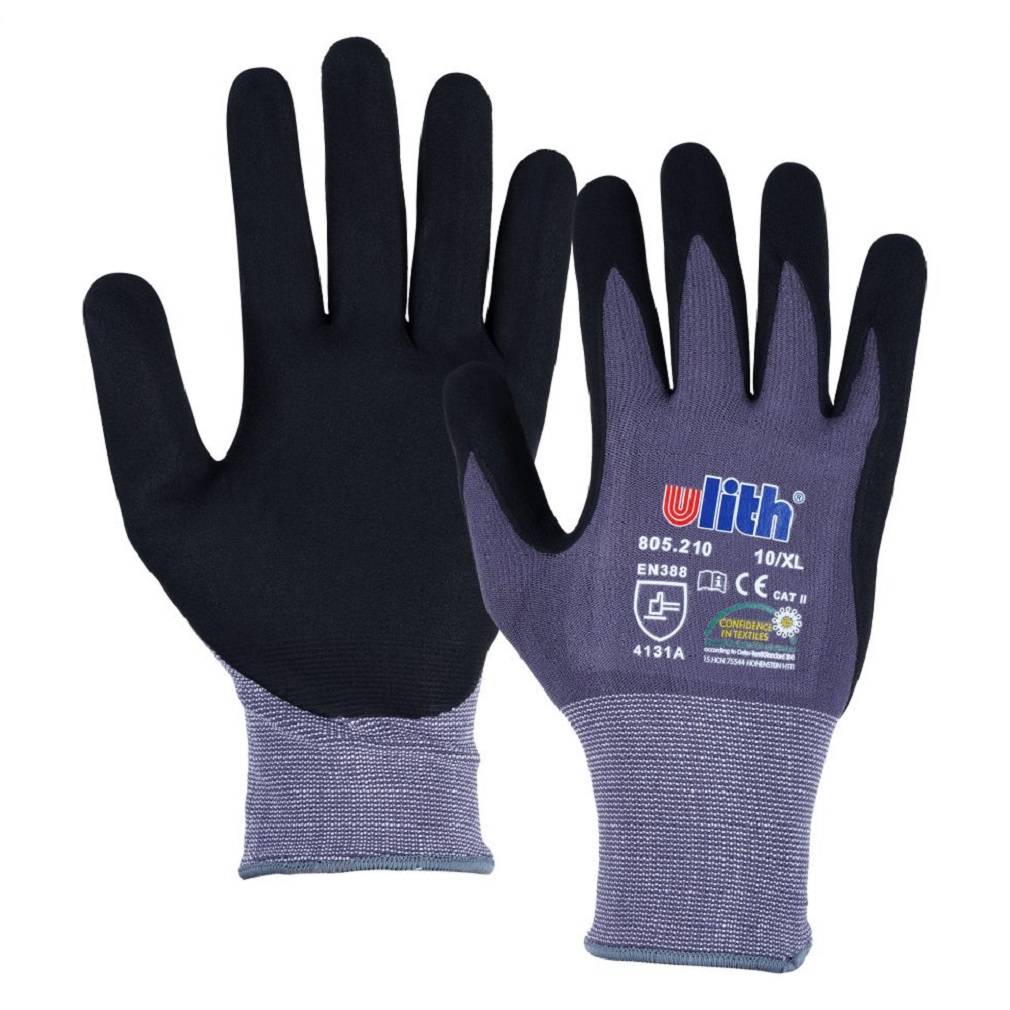ULITH Arbeitshandschuh PROFI-Montage-Feinstrickhandschuhe aus Nylon/Lycra - grau/schwarz - Größe 7-1