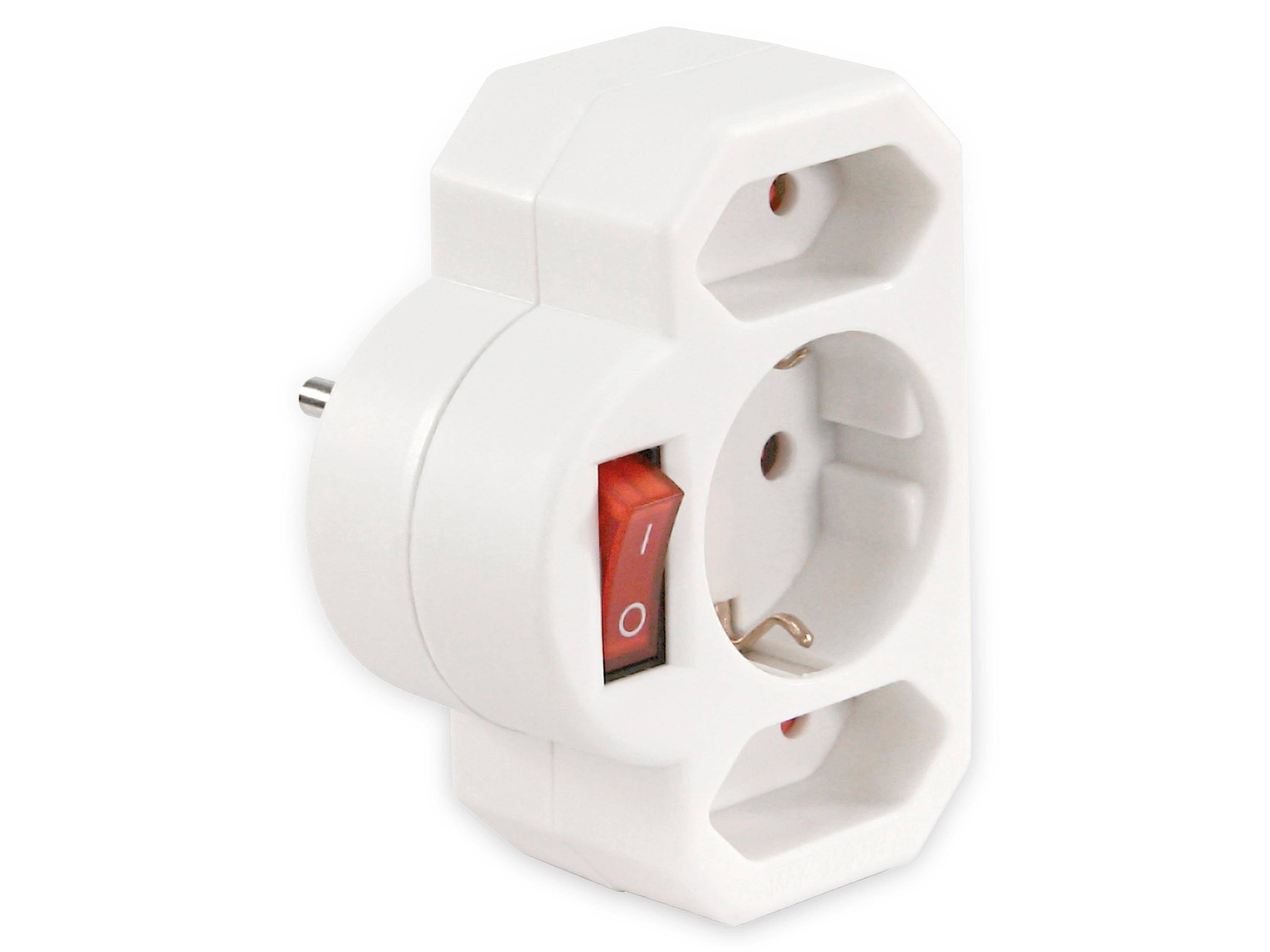 MCPOWER Steckdosenadapter, 2x Euro, 1x Schutzkontakt, mit Schalter-0
